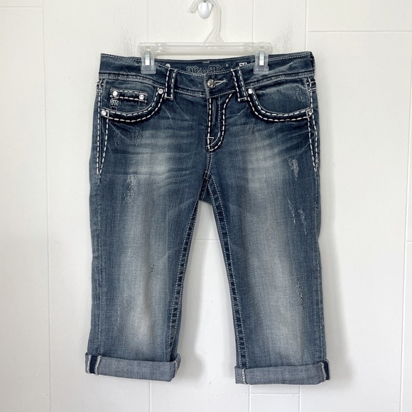 Miss Me Crop Jeans White Stitch Back Pocket Flap Bling JPS5014CR ~ Size 28 - Picture 1 of 13